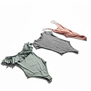 Summer Rayon Bodysuits Bundle 4 Express Garage XS Pink Brown Gray Mint Green